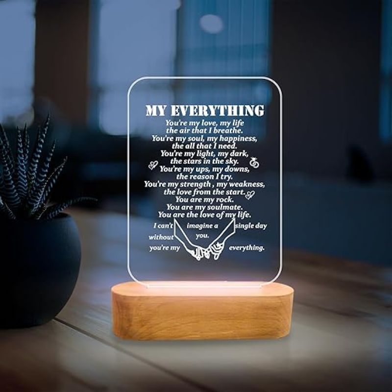 My Everything Quote Engraved Night Lamp with Cool White Light Best Gift for Birthday Anniversary